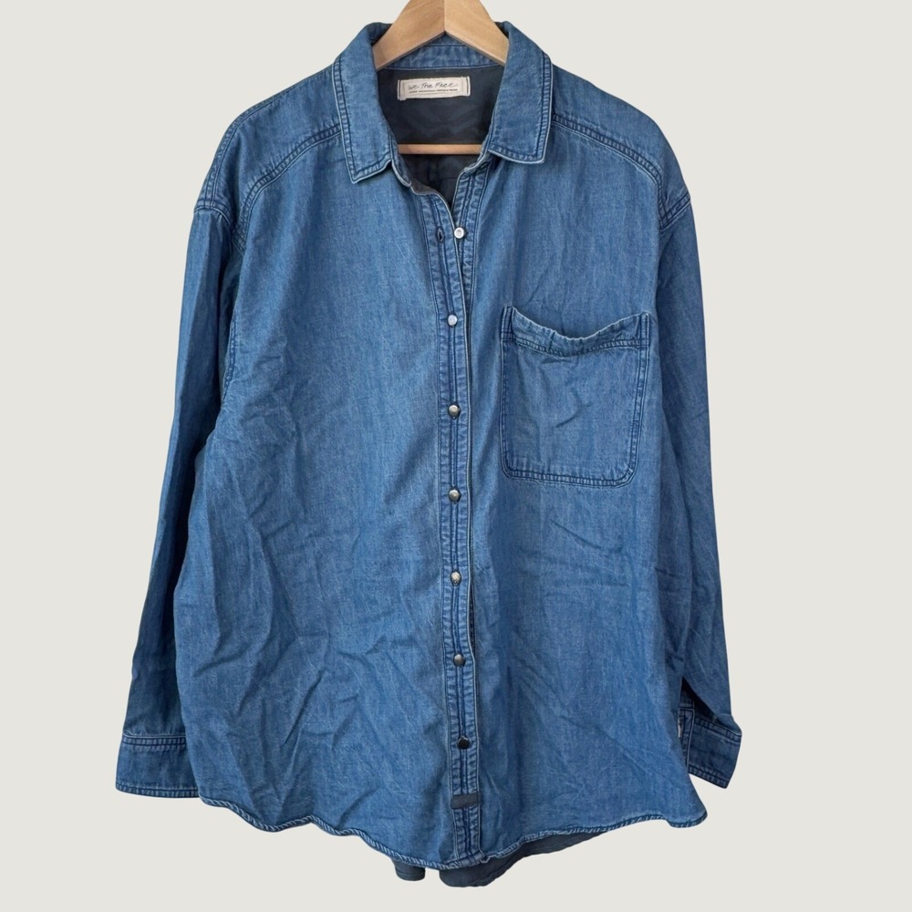 We The Free Free People Oversize Denim Work Shirt Shirt Large Blue Aztec Western